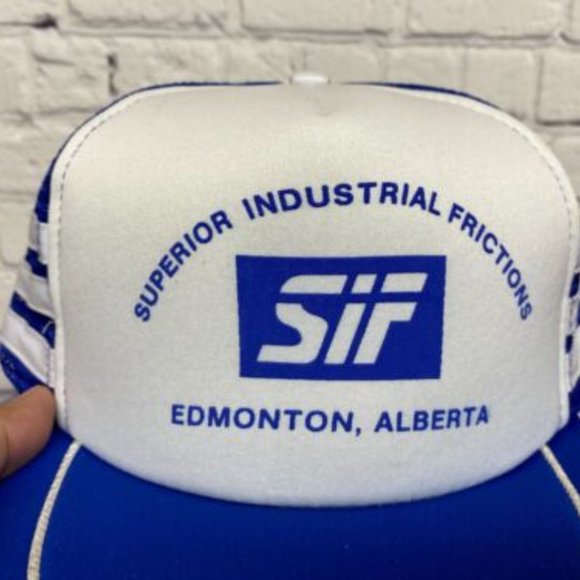 Vintage SIF Superior Industrial Frictions Edmonton, AB Trucker Hat Mesh Stripes - Picture 5 of 7